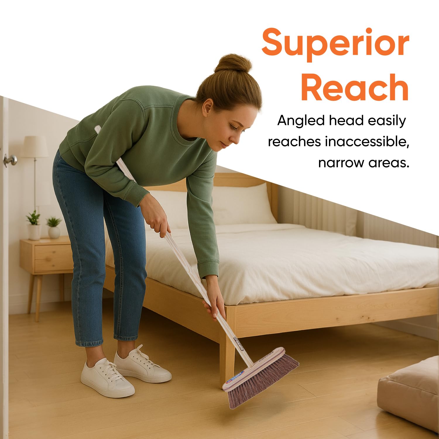 Superio Kitchen and Home Horsehair Broom With Wood Handle, Fine Premium Bristles - Heavy Duty Household Broom Easy Swiping Dust And Wisp Floors