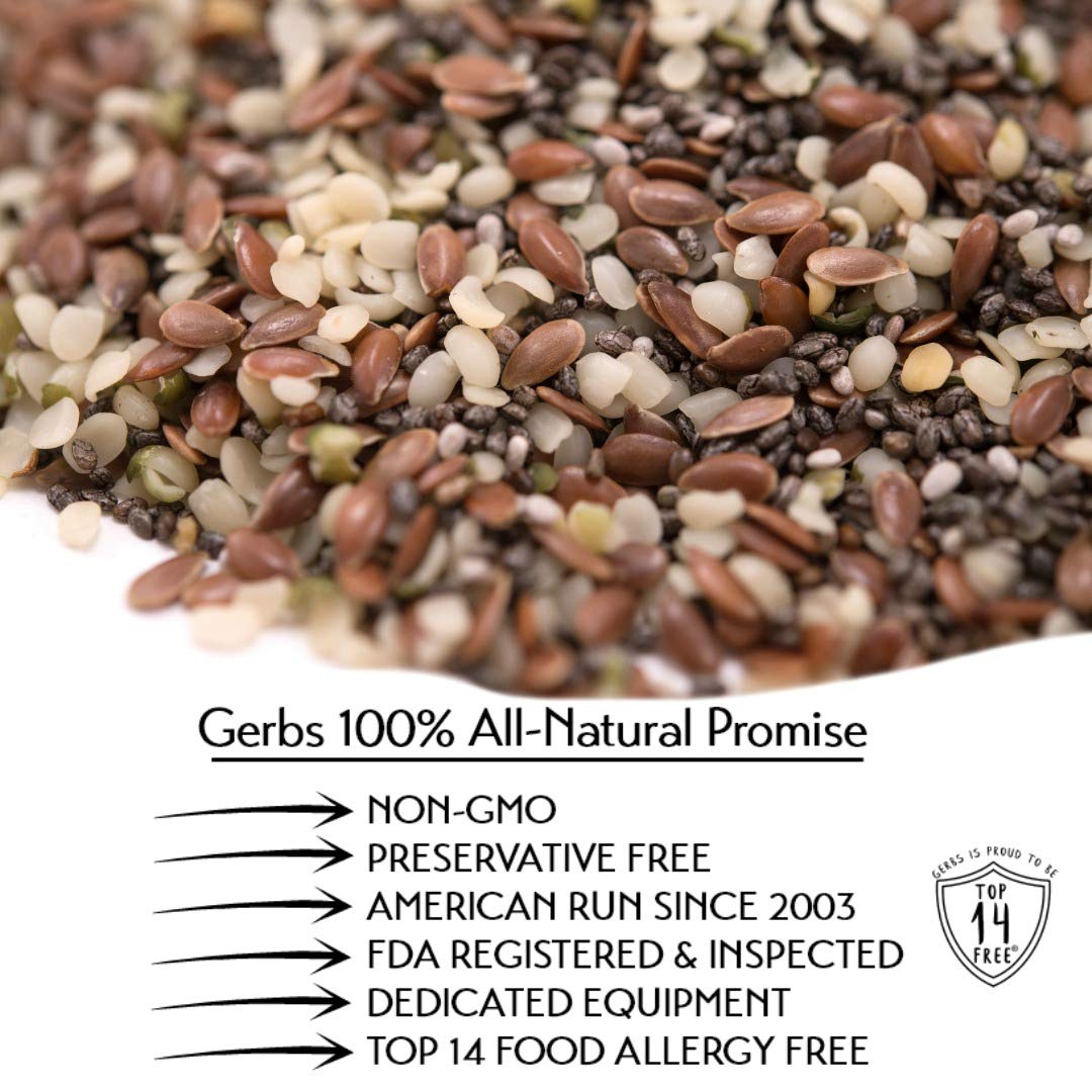 Gerbs Super 3 Seed Snack Mix 2 lbs. | Raw, No Artificial Additives, Resealable Bag | Crunchy Flax, Chia & Hemp Blend | Top 14 Allergen-Free
