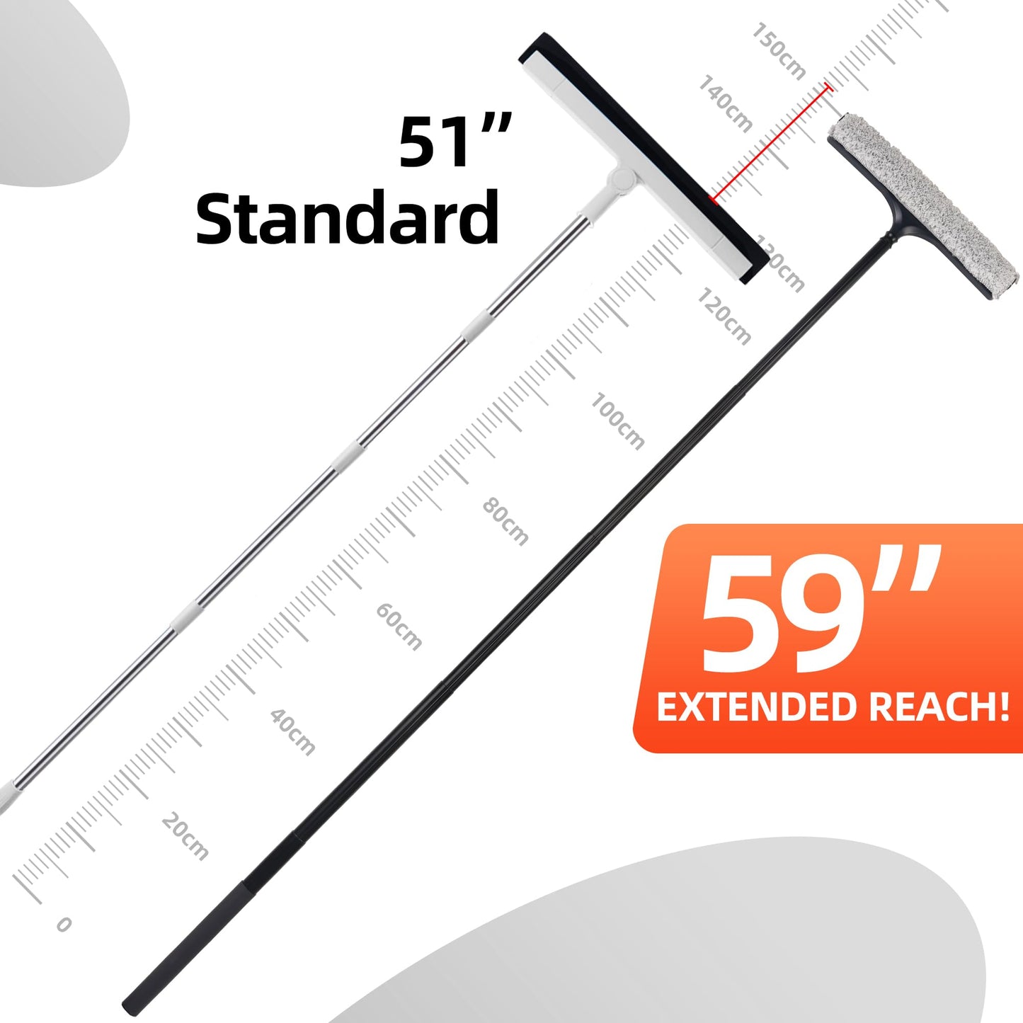 Window Squeegee with Flip-Head, Shower Squeegee 16-59" Long Handle Telescopic Pole & 30% Thicker Blade, Shower Squeegee for Glass Doors, Shower, Car