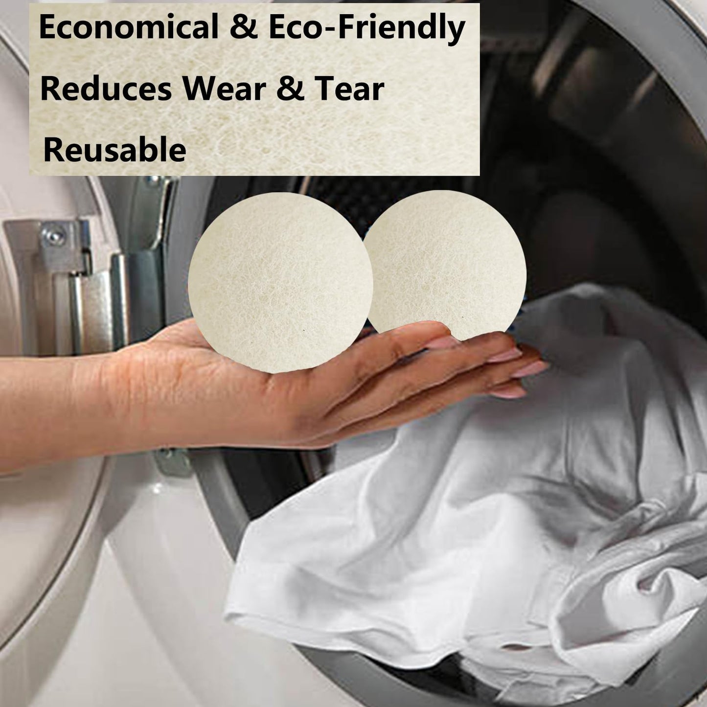 XL Wool Dryer Balls, 8PCS Natural Fabric Softener, Fluff Laundry Wrinkle Release and Saves Drying Time, Reusable (4PCS Plastic Balls and 4PCS Wool