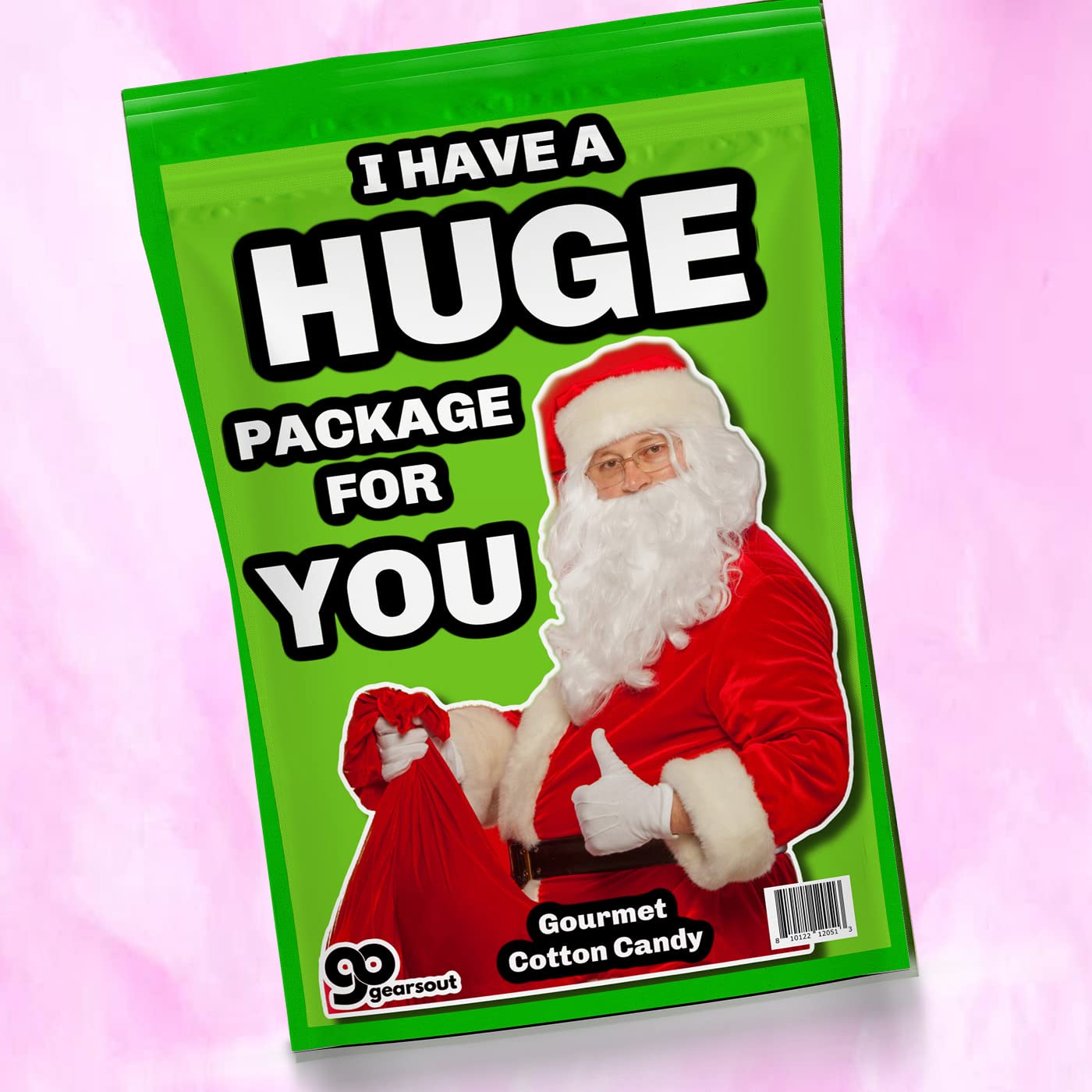 Huge Package Naughty Cotton Candy - Funny Candy for Women - Funny Santa Gag Gift for Christmas Lovers - Pink Strawberry Flavor - Stocking Stuffers
