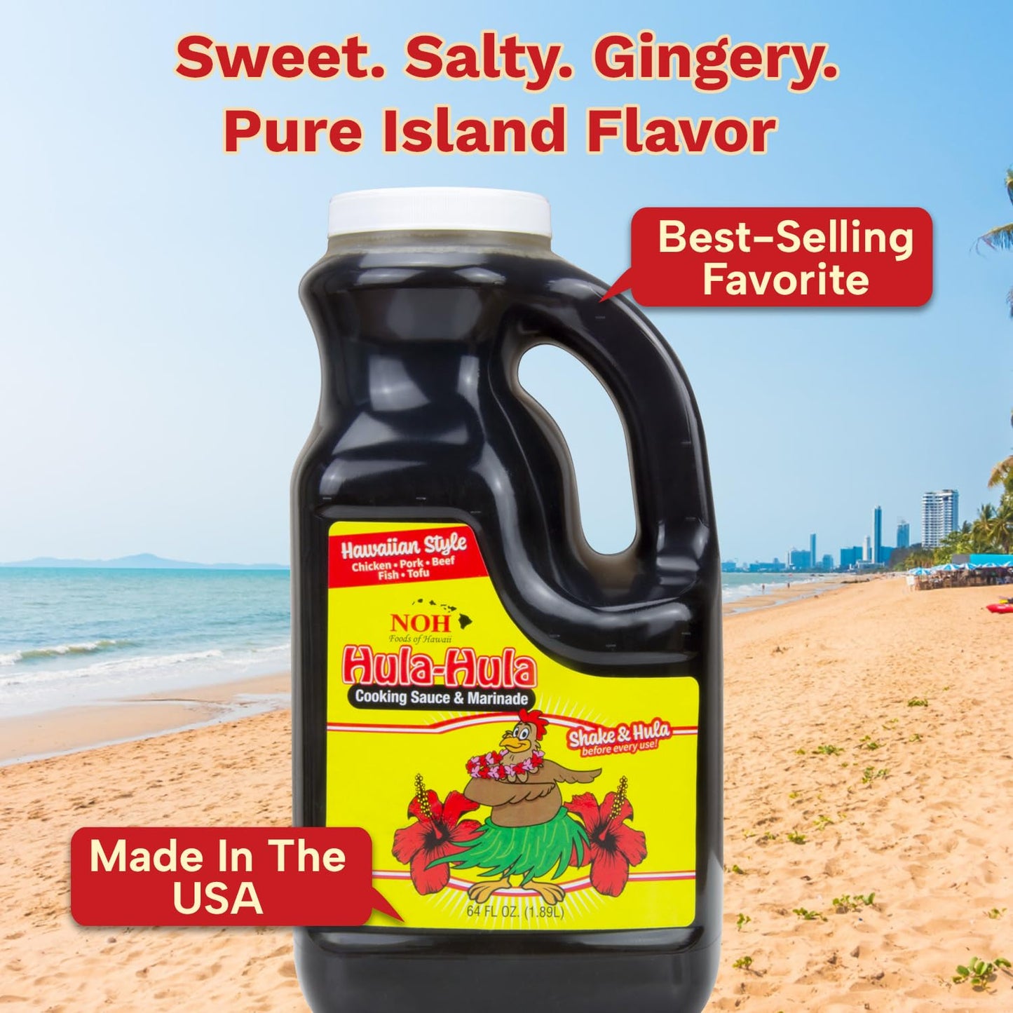 NOH Hawaiian Hula-Hula Sauce & Marinade, 64 fl. oz. (Pack of 1) - Sweet & Gingery Hawaiian Cooking Sauce, Ideal for Hawaiian-Style Spareribs, Poke