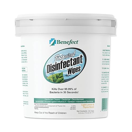 Benefect Botanical Disinfecting Wipes - (250 Wipe Count) Natural, No Residue - Antibacterial Disinfectant, Multi-Surface Cleaning and Sanitizing Wipes