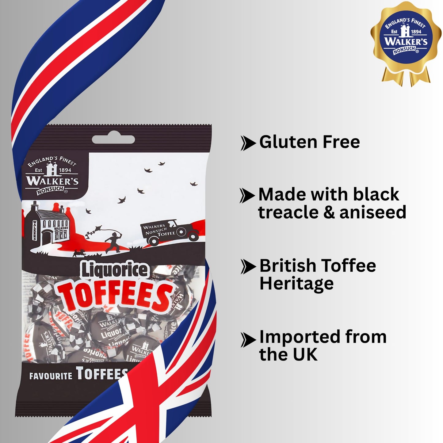 Walkers' Nonsuch Liquorice Toffees | with Condensed Milk & Black Treacle | Imported from the UK | Traditional British Candy | Old Fashioned Licorice