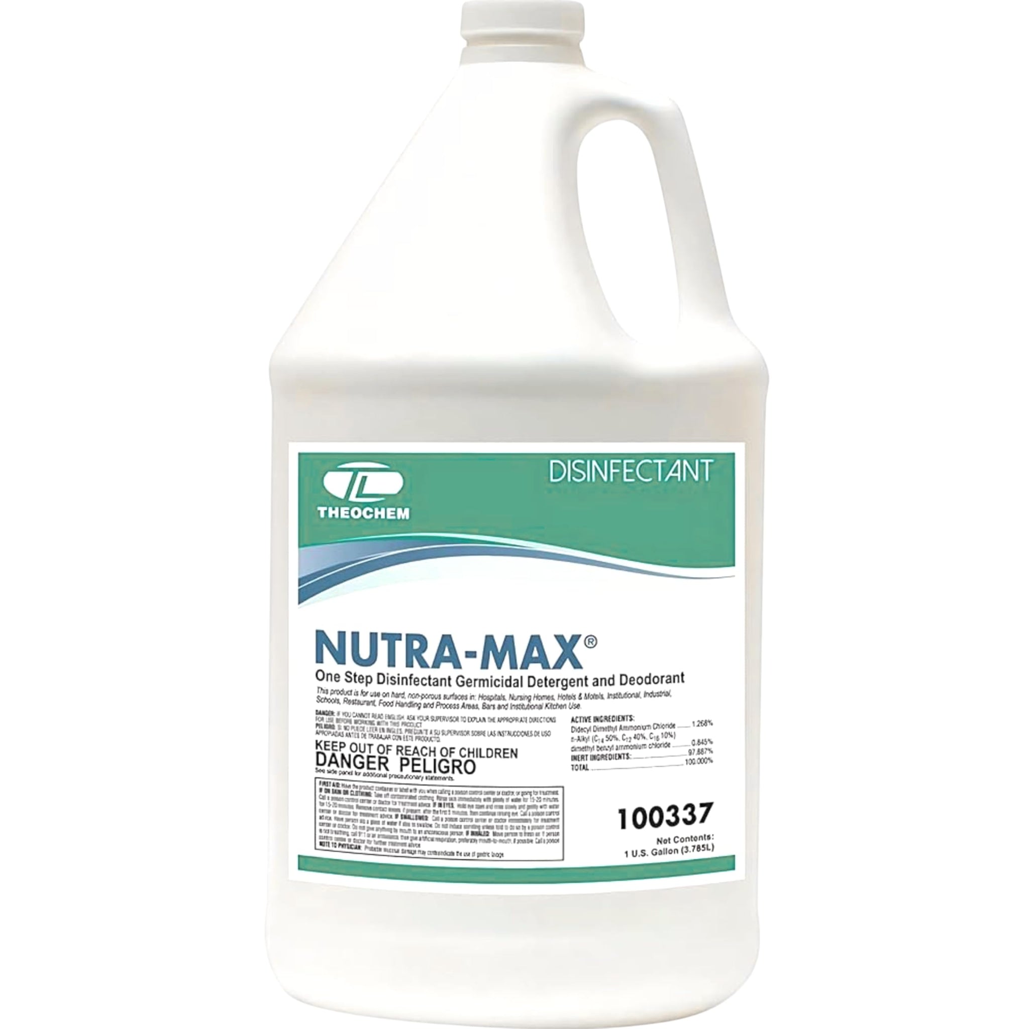 Theochem Nutra-Max Hospital Grade Disinfectant, EPA List N & G, Kills 99.9% Viruses & Bacteria, 1:32 Concentrate Makes 32 Gallons, Commercial