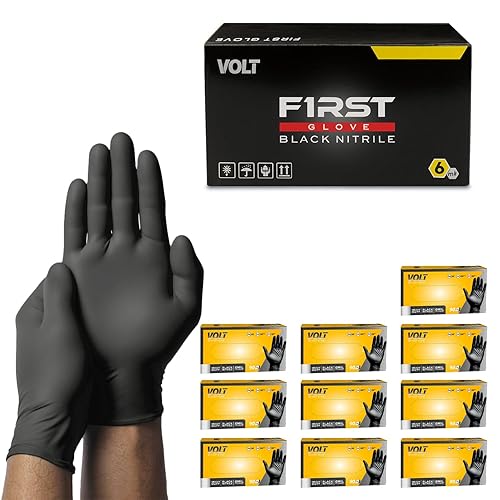 First Glove Volt 6 Mil Black Nitrile Disposable Gloves - 100 Count Large - Food Safe Heavy Duty Gloves for Cooking, Cleaning, Industrial & Food