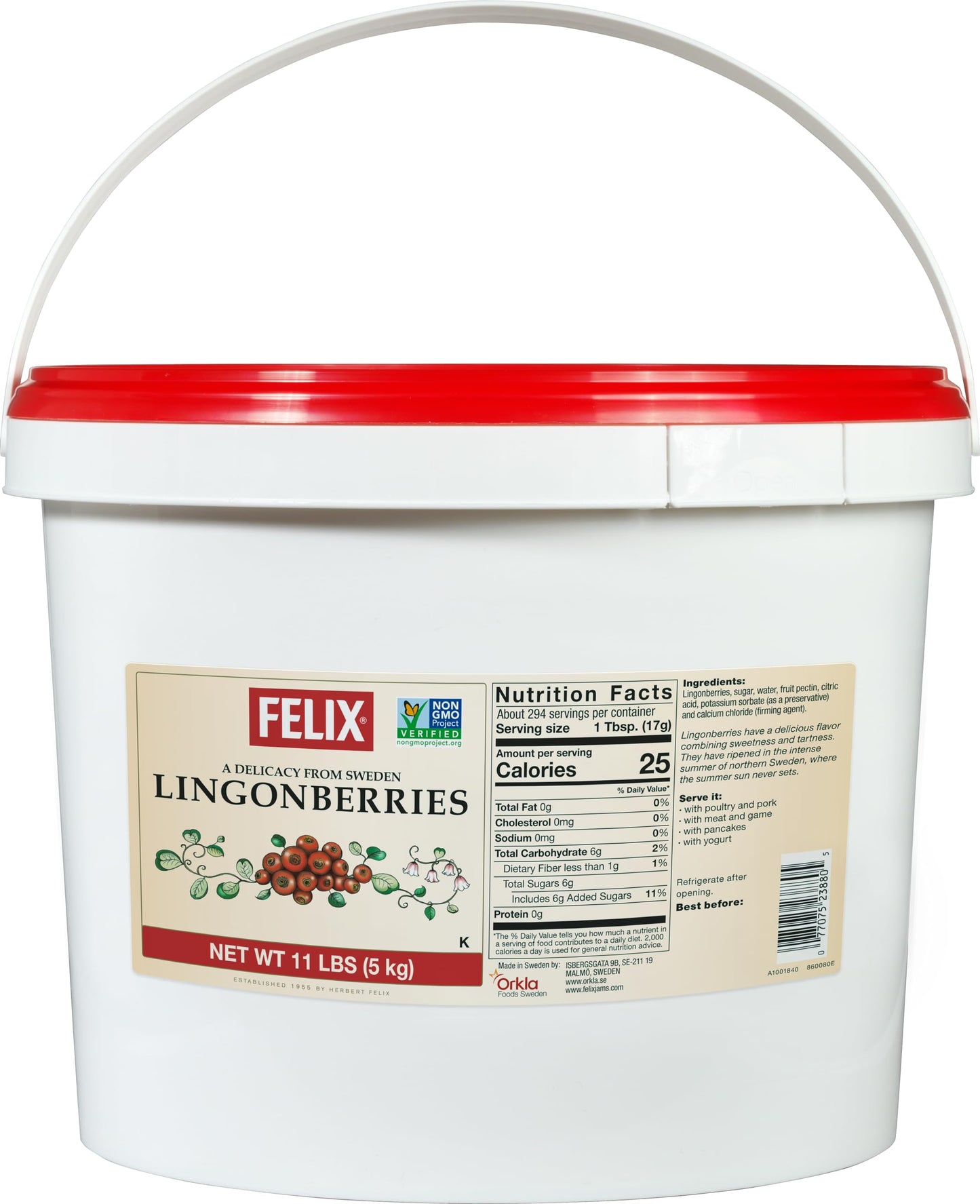 Felix Lingonberries in Sauce, 11 Pound Container