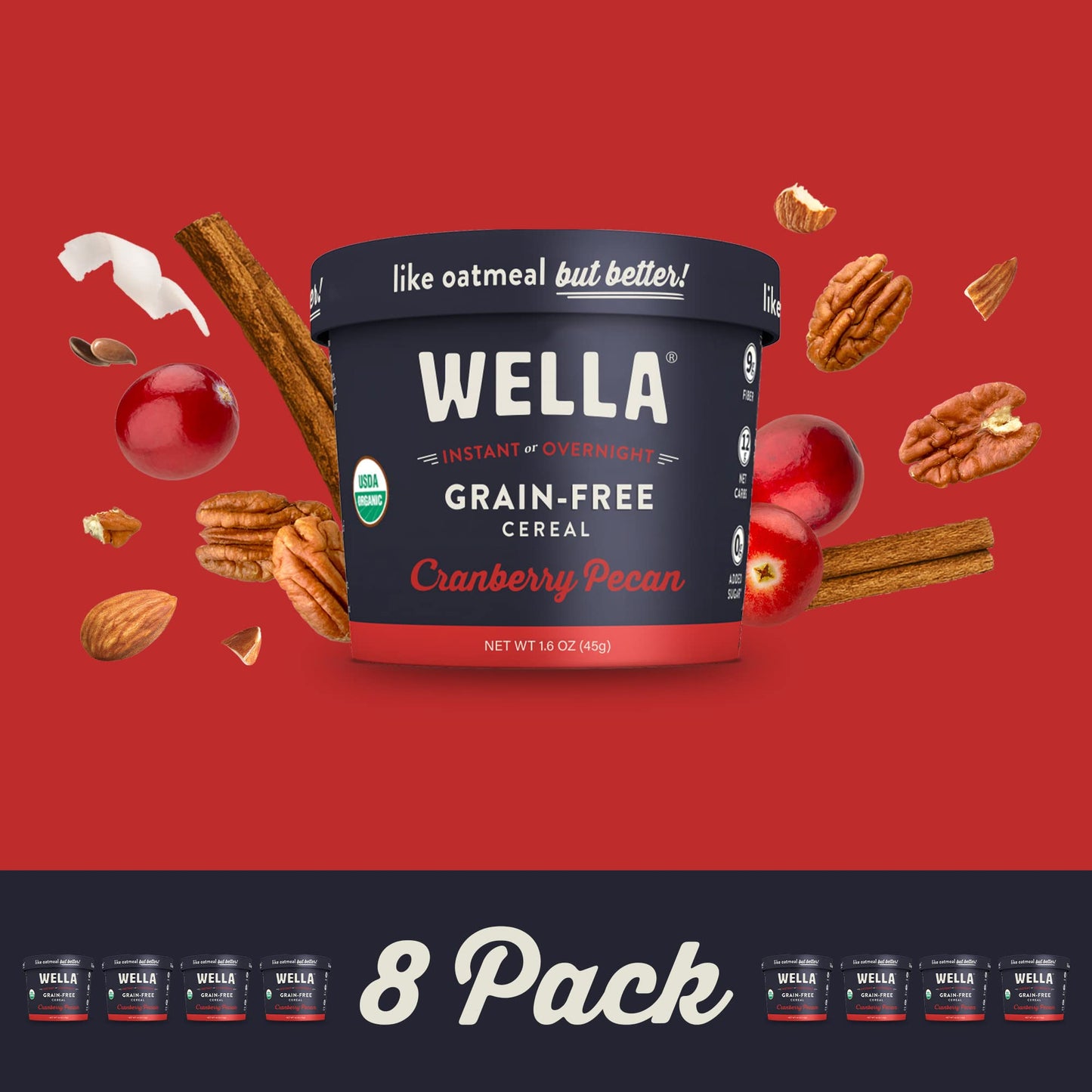 Wella Cereal Oatmeal Alternative, Gluten-Free Breakfast Hot Cereal, Grain-Free Paleo Organic Vegan High Protein Superfood, Plant-Based Non-GMO, Low in