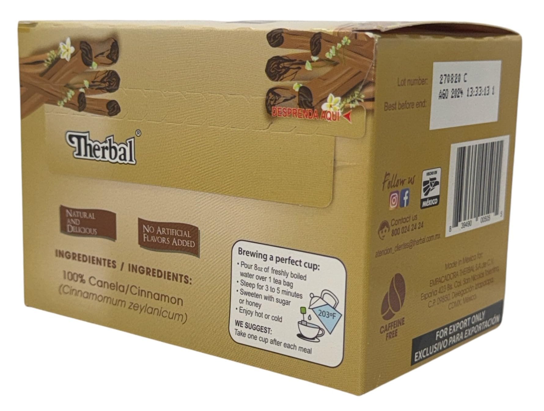 Té de Canela (Cinnamon Tea)25 tea bags - 100% Natural, Vegan - Premium Therbal Brand