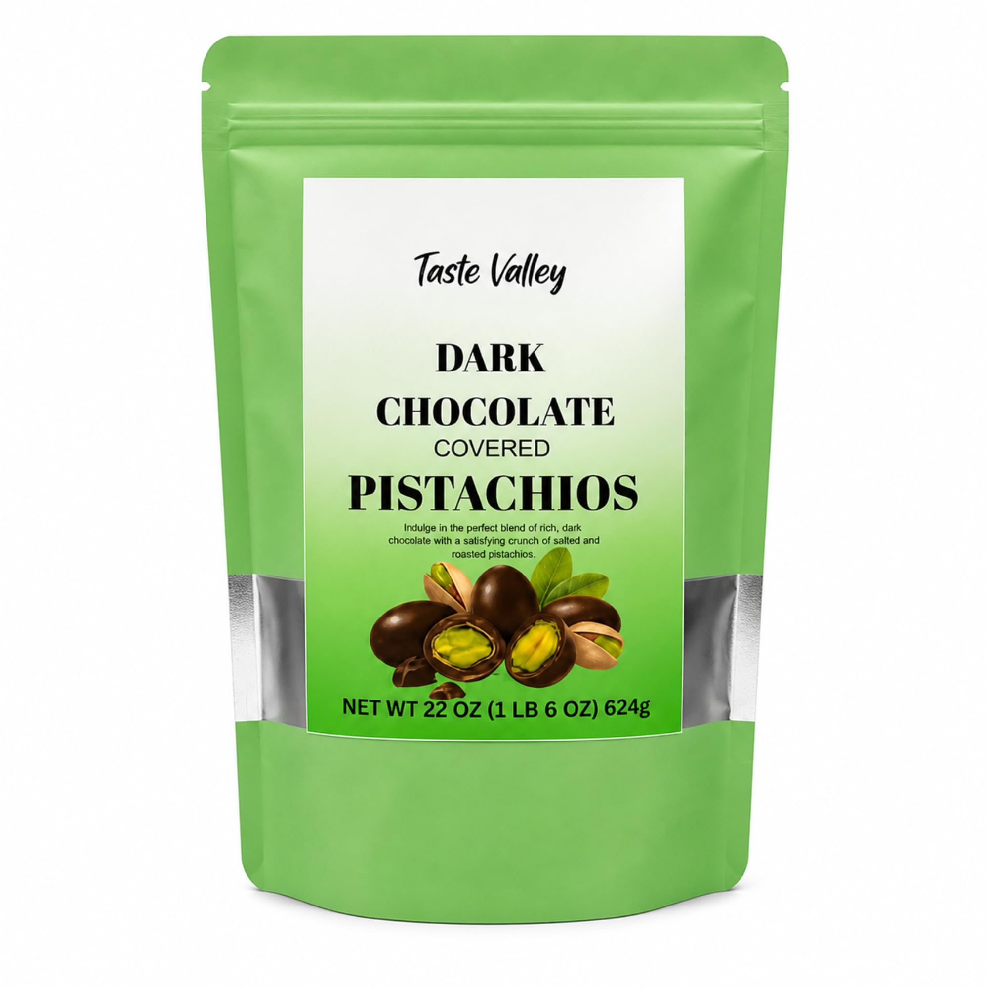Taste Valley Dark Chocolate Covered Pistachios - 22 oz | Dry Roasted Sea Salted | Sweet & Salty Gourmet Snack | No Artificial Flavors | Gluten Free |