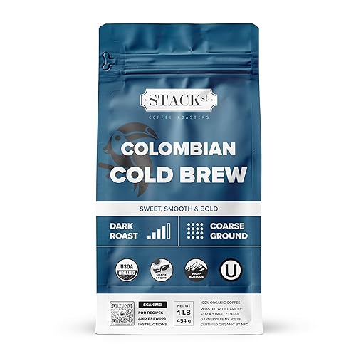 Organic Cold Brew Coffee Coarse Ground 1 LB - Colombian Supremo Reserve Flavor Dark Roast Coarse Grind - 100% Arabica Beans - Handcrafted, Single