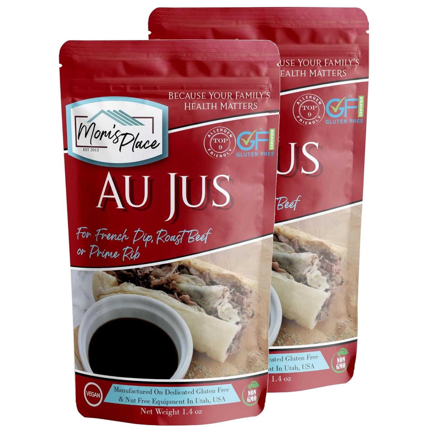 Mom’s Place Gluten-Free & Dairy Free Au Jus Mix, Vegan, Nut Free & Soy Free, 32 servings, 1.4 oz. Pack of 2