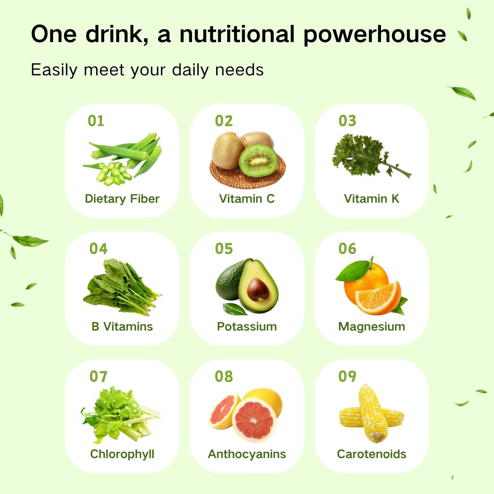 Liquid Salad High Fiber Veggie Pouches, Superfood Smoothie with Prebiotic & 16 Fruits & Vegetables, Convenient Ready-to-Eat Juice for Gut Health