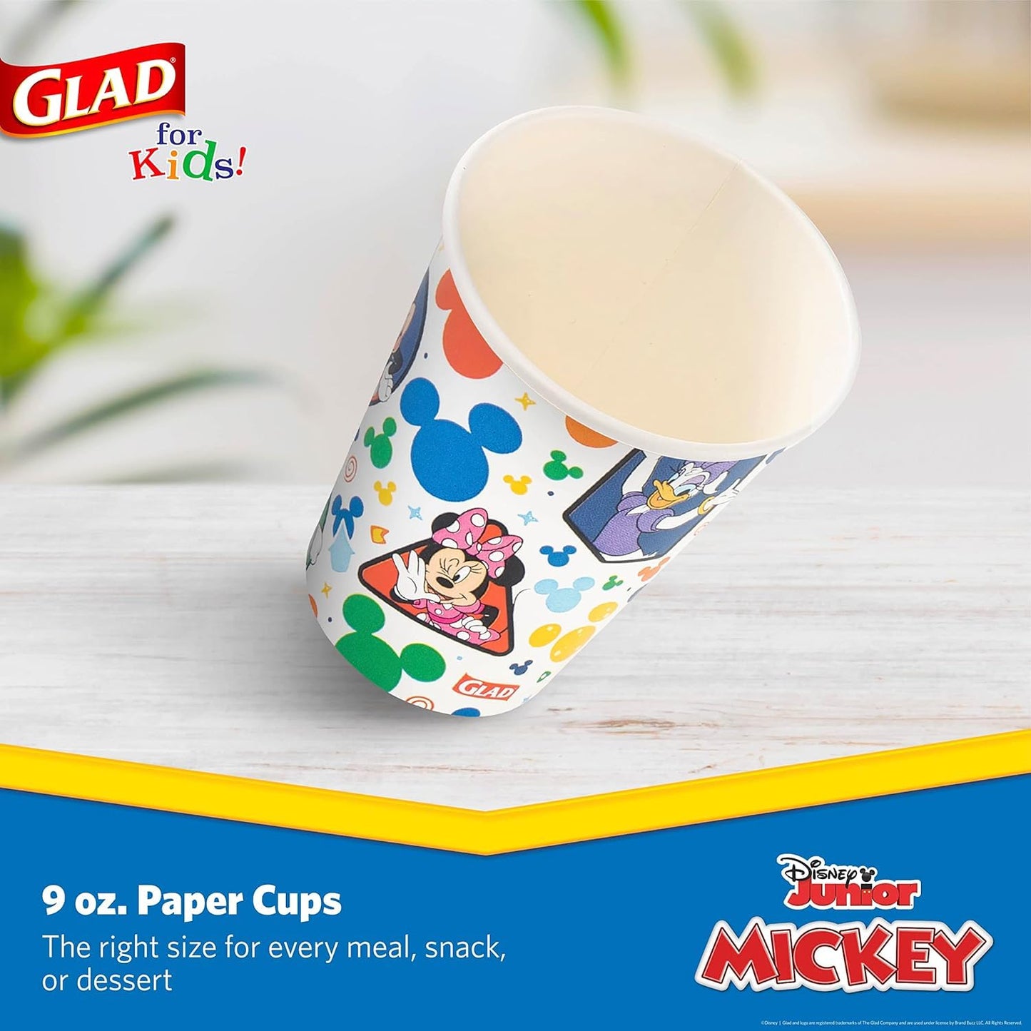 Glad for Kids Disney Mickey and Friends Disposable Paper Cups, Mickey Mouse - Heavy Duty Soak-Proof Kid-Friendly Drinking Cups, Great for Everyday