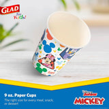 Glad for Kids Disney Mickey and Friends Disposable Paper Cups, Mickey Mouse - Heavy Duty Soak-Proof Kid-Friendly Drinking Cups, Great for Everyday