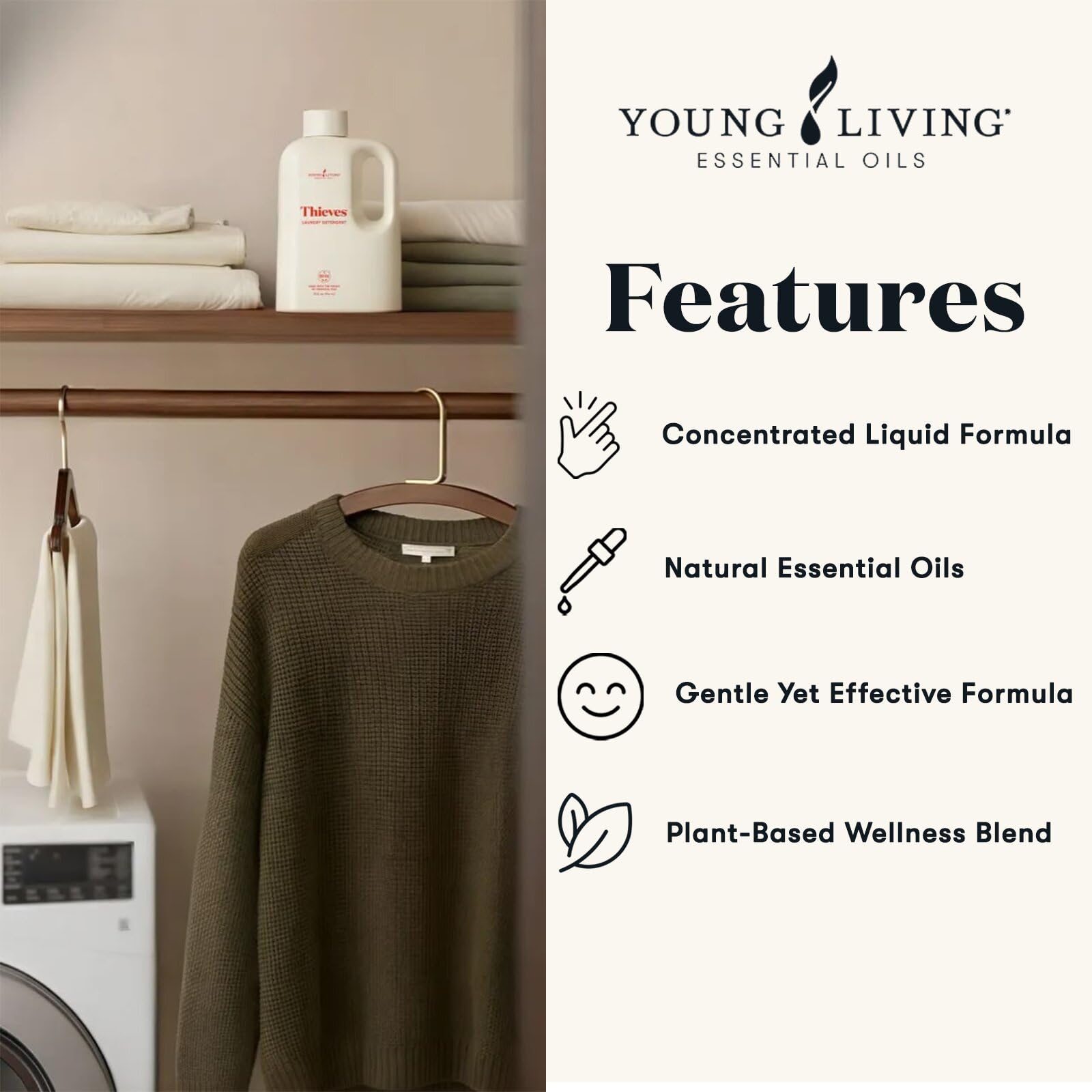 Young Living Thieves Laundry Soap | 32oz | Concentrated Laundry Detergent | Plant Based Formula with Essential Oils | Lemon, Cinnamon, & Rosemary Oil