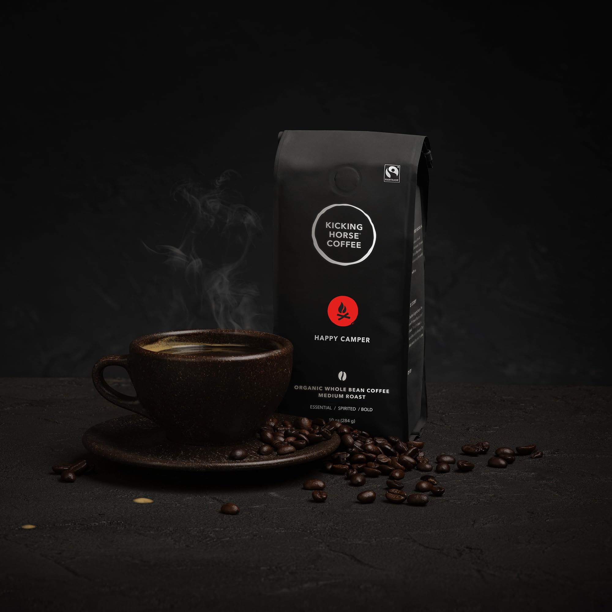 Kicking Horse Happy Camper Whole Bean Coffee, 10 Ounce - Certified Organic, Fairtrade, Kosher Coffee