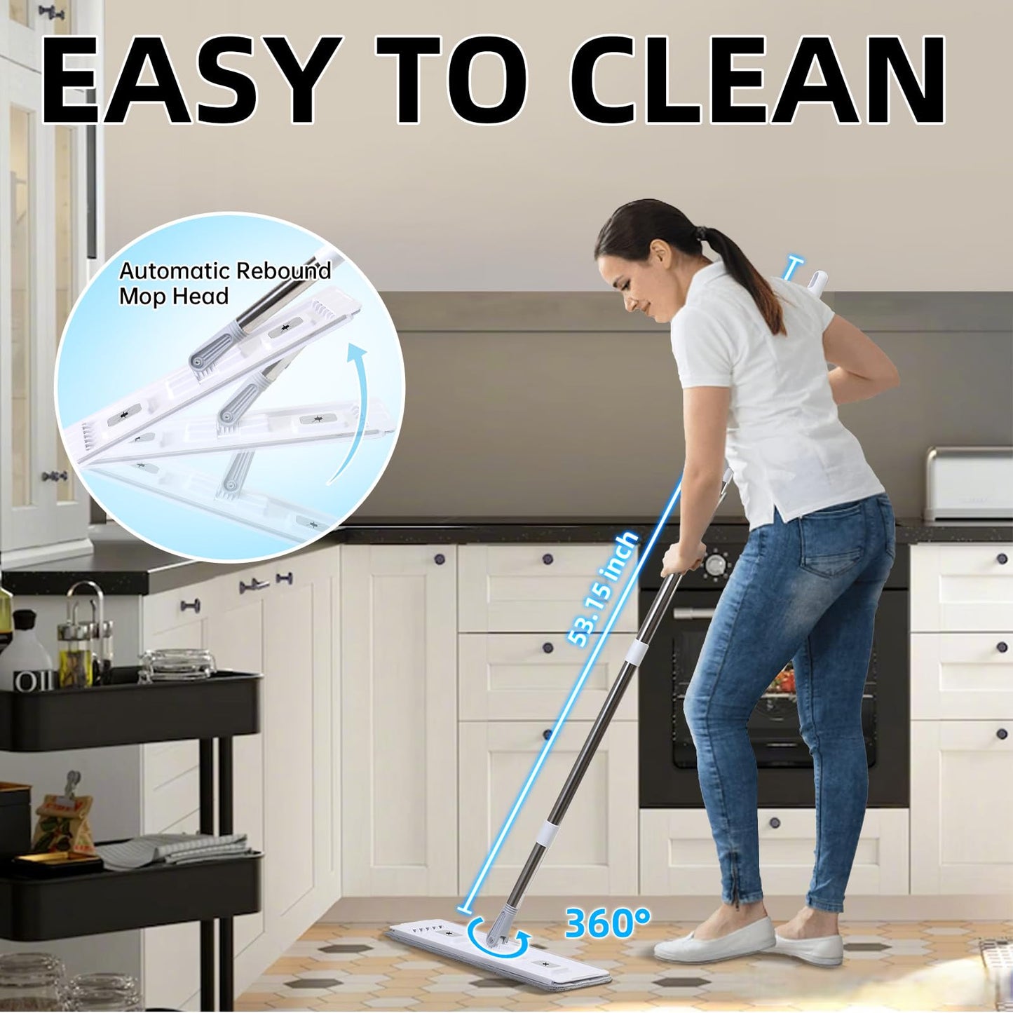 TODAYGO Wall Floor Mop Kit: Long Handle Scrubber with Wringer Bucket Washable Microfiber for Kitchen Bathroom & Hardwood - Women’s All-Purpose