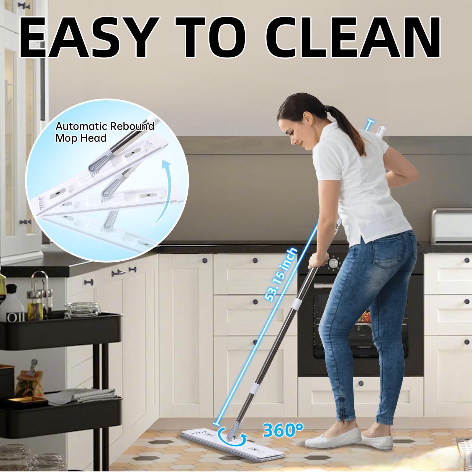 TODAYGO Wall Floor Mop Kit: Long Handle Scrubber with Wringer Bucket Washable Microfiber for Kitchen Bathroom & Hardwood - Women’s All-Purpose
