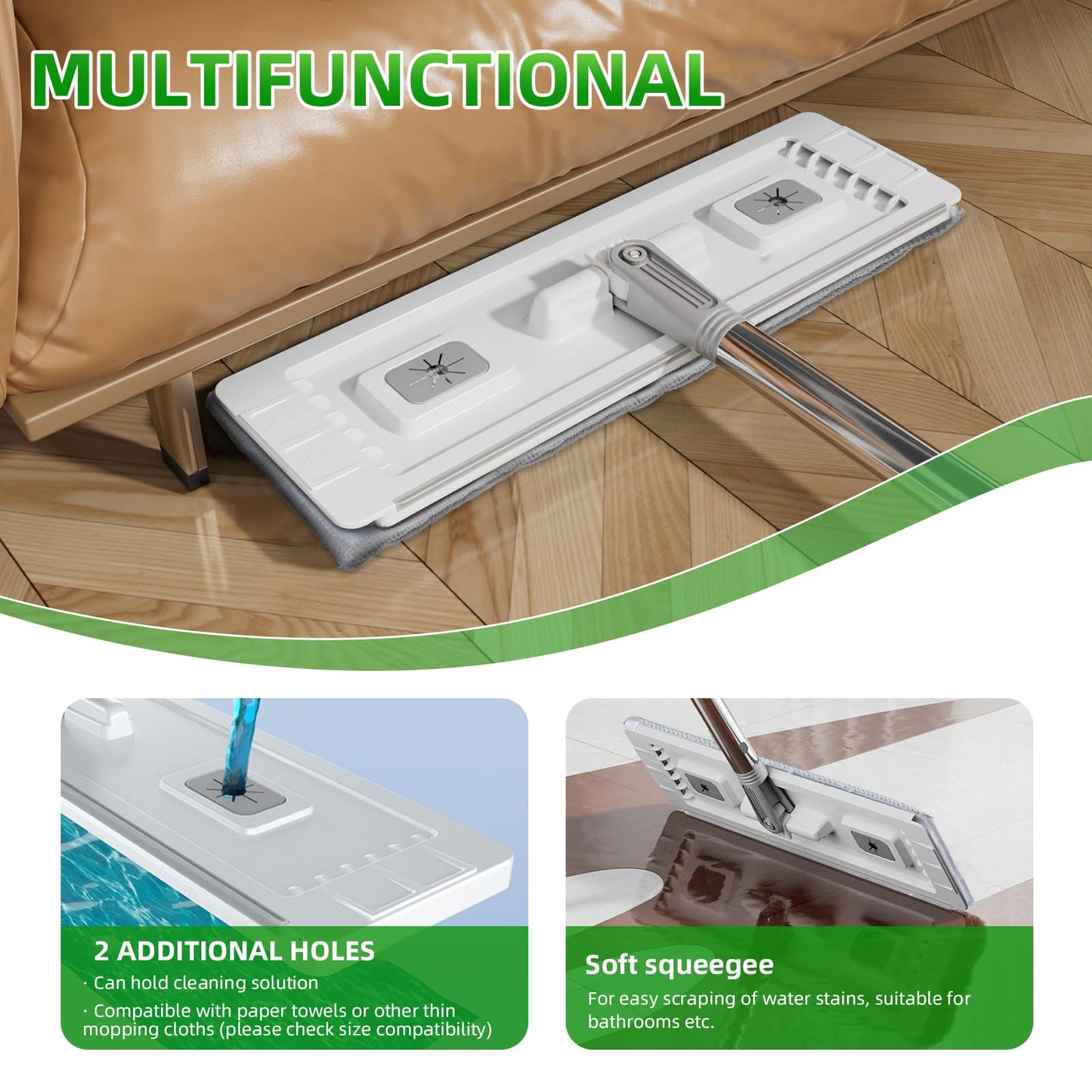 ZJSYJJ Mop and Bucket Set: 360° Flat Squeeze Mop with Long Handle & Wringer Bucket, 6 Washable Microfiber Pads for Kitchen, Bathroom, Wall Cleaning
