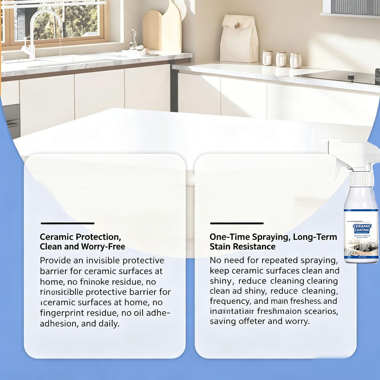 Miurixo Home Ceramic Coating Spray Kit, High Gloss Shine Hydrophobic Coating Guards Countertop, Tile, Glass and Stainless Steel Against Grime, Stains