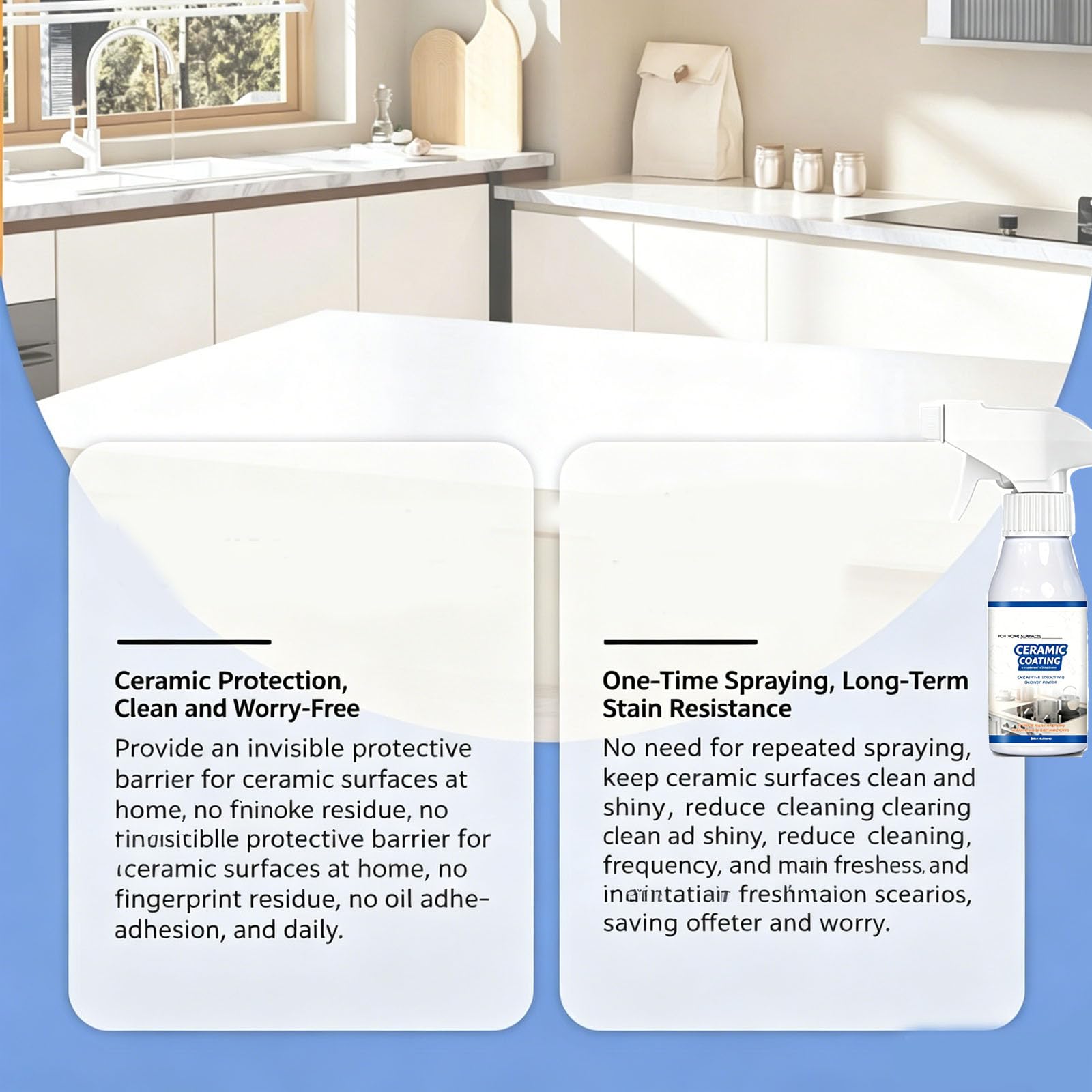 Miurixo Home Ceramic Coating Spray Kit, High Gloss Shine Hydrophobic Coating Guards Countertop, Tile, Glass and Stainless Steel Against Grime, Stains