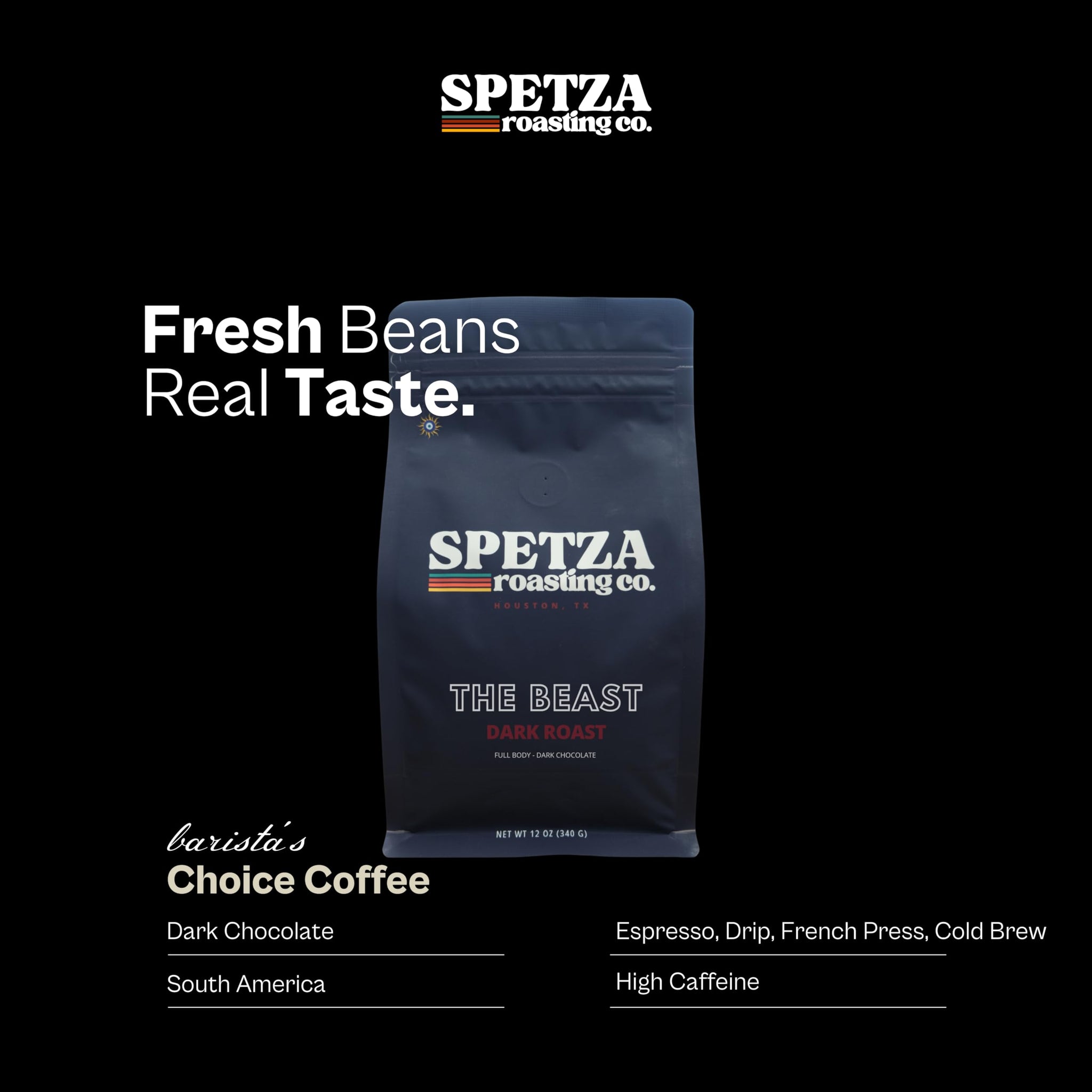 Spetza Roasting Co. The Beast - Bold High Caffeine Dark Roast Whole Bean Coffee, Strong and Powerful Flavor, Direct Trade Specialty Coffee Beans