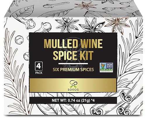 Soeos Mulled Wine Spice Kit 2.96 oz (0.74 oz*4), Mulling Spices for Wine, Apple Cider, and Tea, Mix of Six Premium Mulling Spices, Including Cinnamon