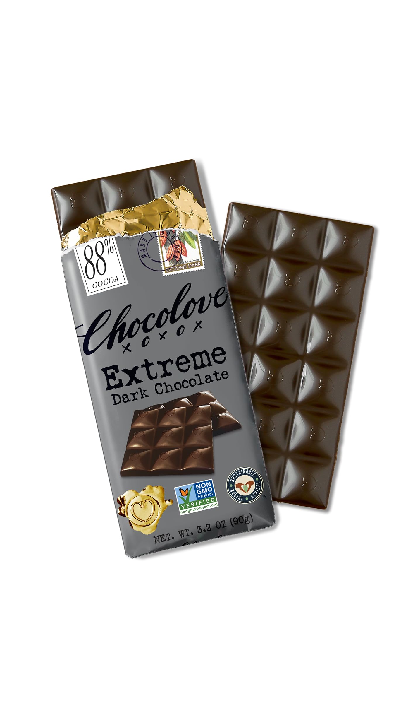 Chocolove, Chocolate Bar Extreme Dark 88%, 3.2 Ounce