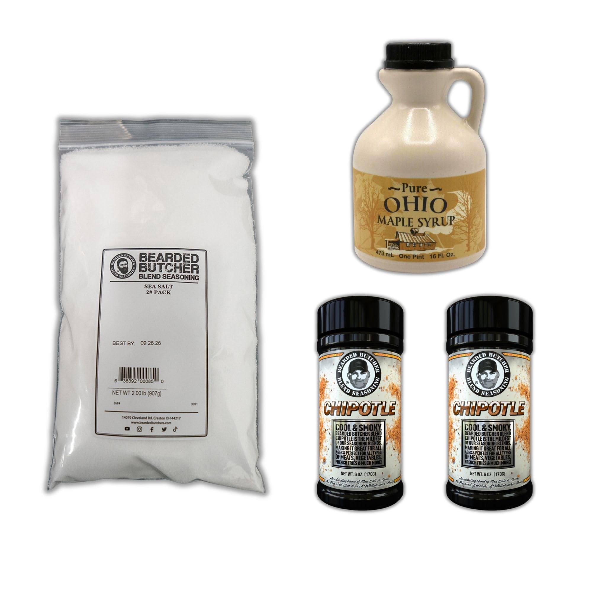 Bearded Butchers Maple Chipotle Turkey KISS DIY Kit - Easy Thanksgiving Turkey Brine & Seasoning - Includes 2 Chipotle Shakers, Pure Sea Salt & Ohio