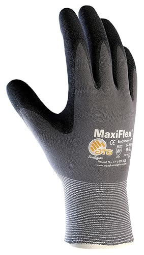 PIP Small MaxiFlex Endurance by ATG Black Nitrile Palm And Finger Coated Work Gloves With Nylon And Lycra Liner And Continuous Knit Wrist