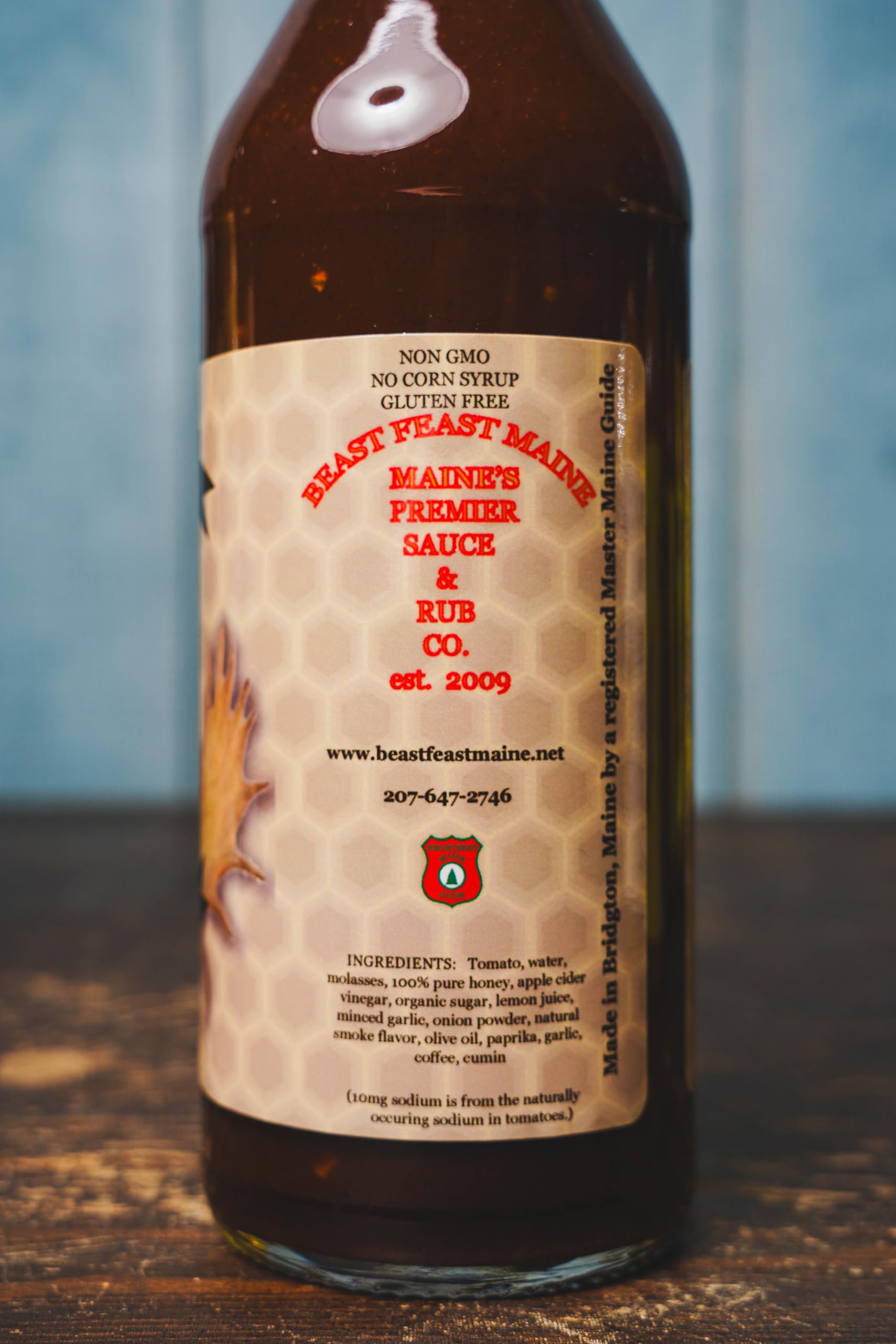 Beast Feast Maine Smoked Honey BBQ/Grilling Sauce, No Added Salt, All Natural Ingredients, Made with Pure Honey, Non GMO, No Corn Syrup, Gluten Free