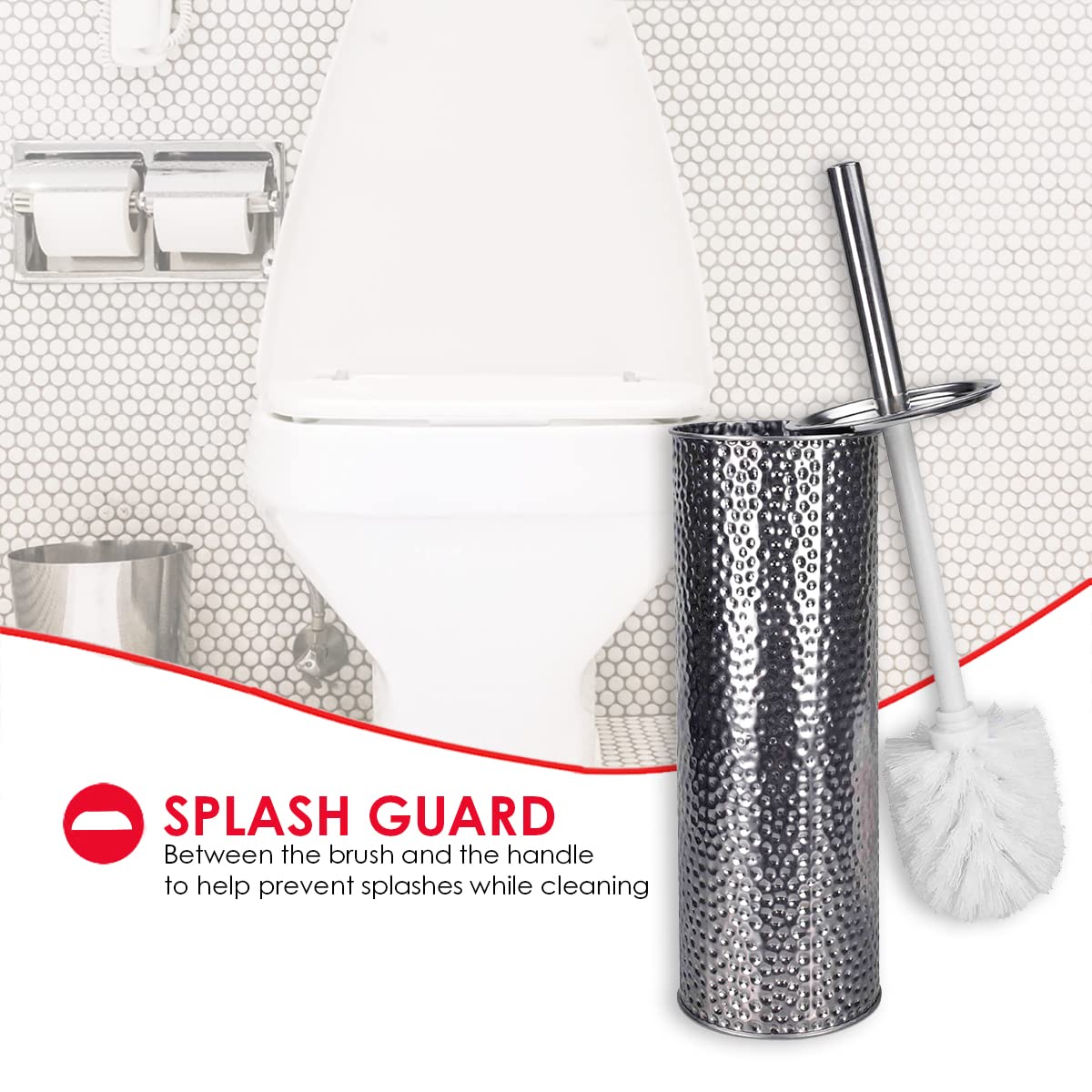 Hammered Toilet Brush Set, By Home Basics | Stainless Steel Toilet Bowl Brush And Holder | Holders For Bathrooms | Chic Toilet Brush Caddy