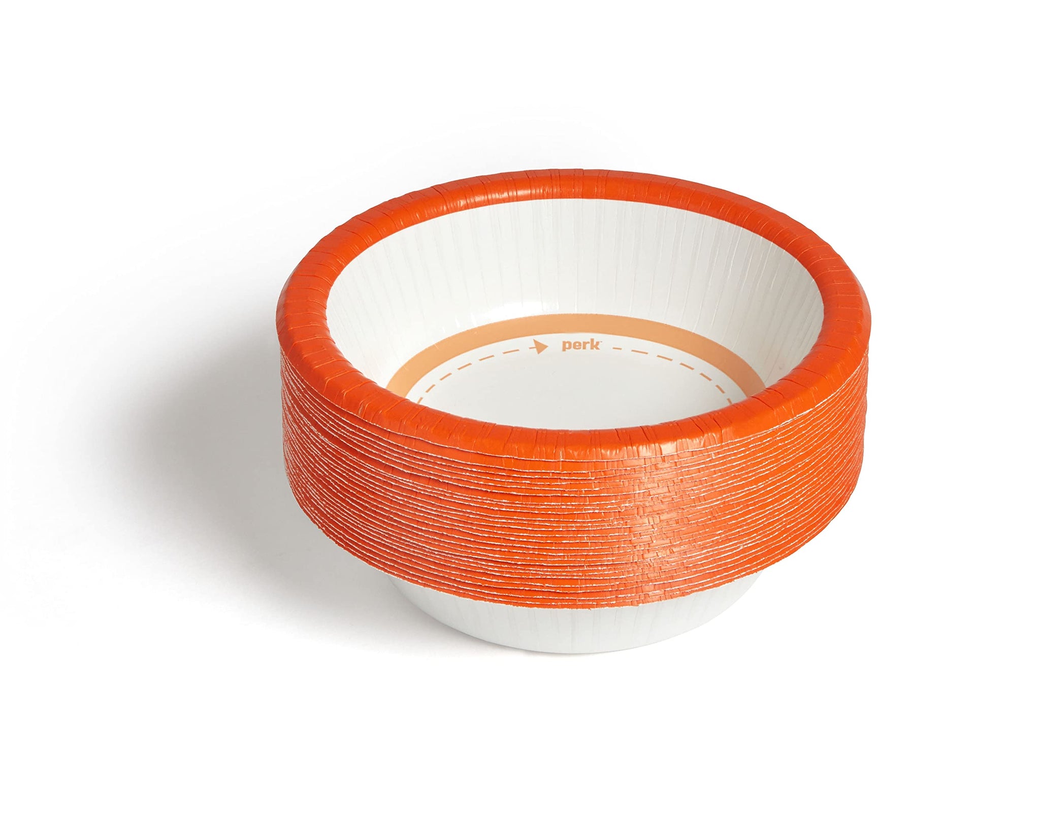 Perk Heavy?Weight Paper Bowls, 12 Oz, 125 Count Bulk Disposable Bowls for Soups, Snacks & Everyday Meals, White/Orange