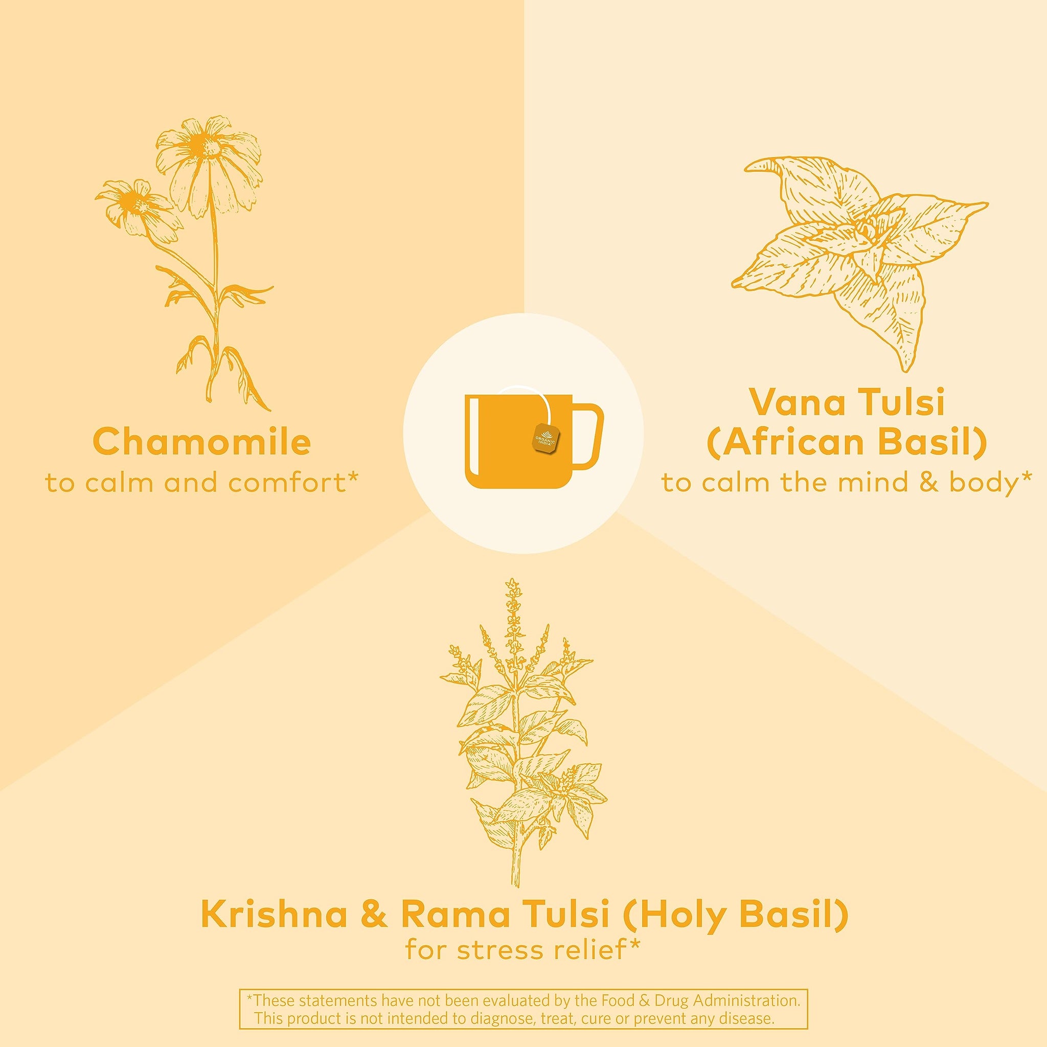 Organic India Tulsi Honey Chamomile Tea Bags - Herbal Tea for Stress Relieving & Calming, Immune Support, Adaptogen, Gluten-Free, USDA Certified