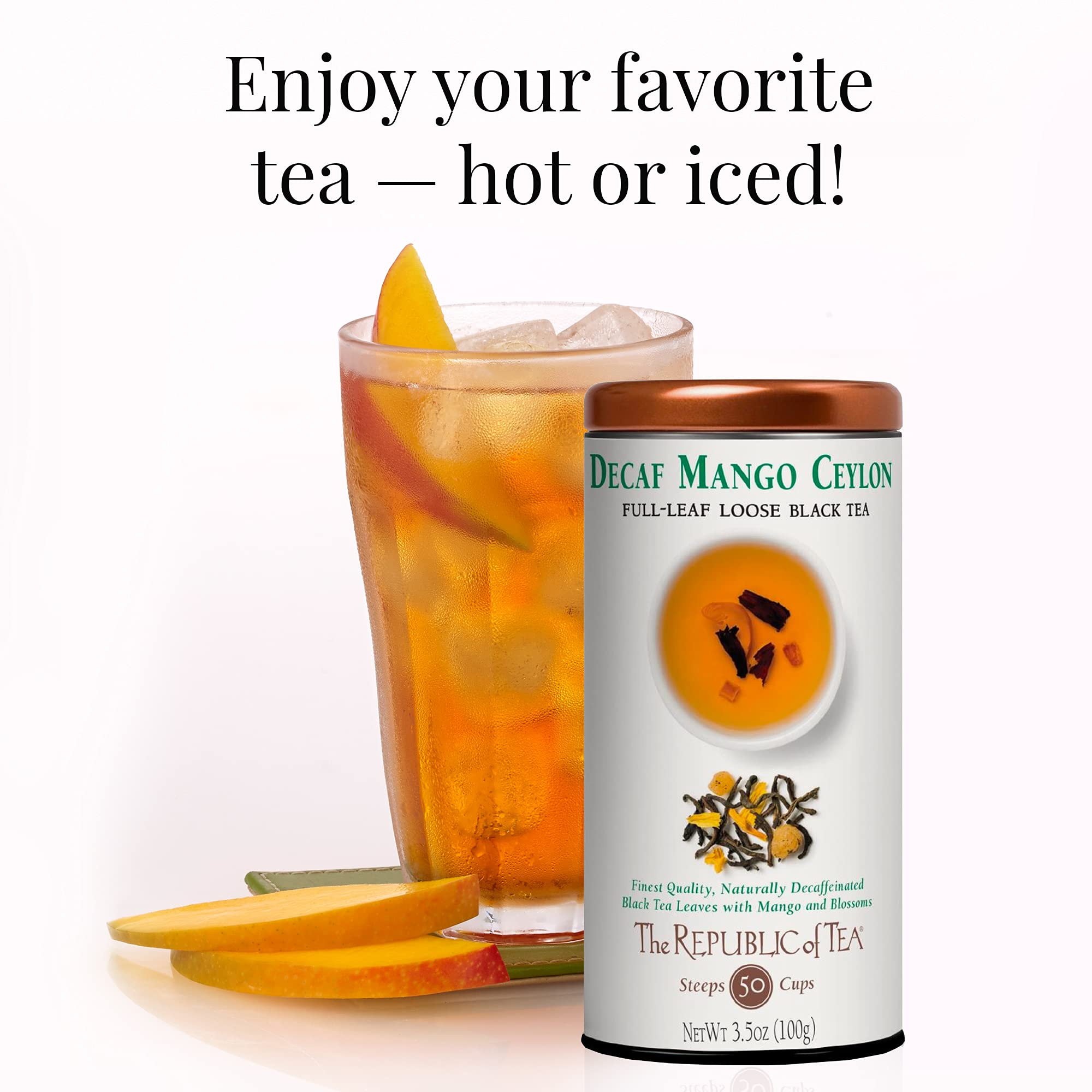 The Republic of Tea Decaf Mango Ceylon Black Full-Leaf Loose Tea 1 lb Bulk Bag | Steeps 200 Cups