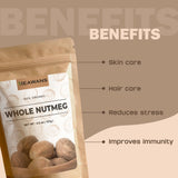 Heawans Organic Whole Nutmeg 4.5 oz, Premium Grade, Packed in a stand up resealable pouch.
