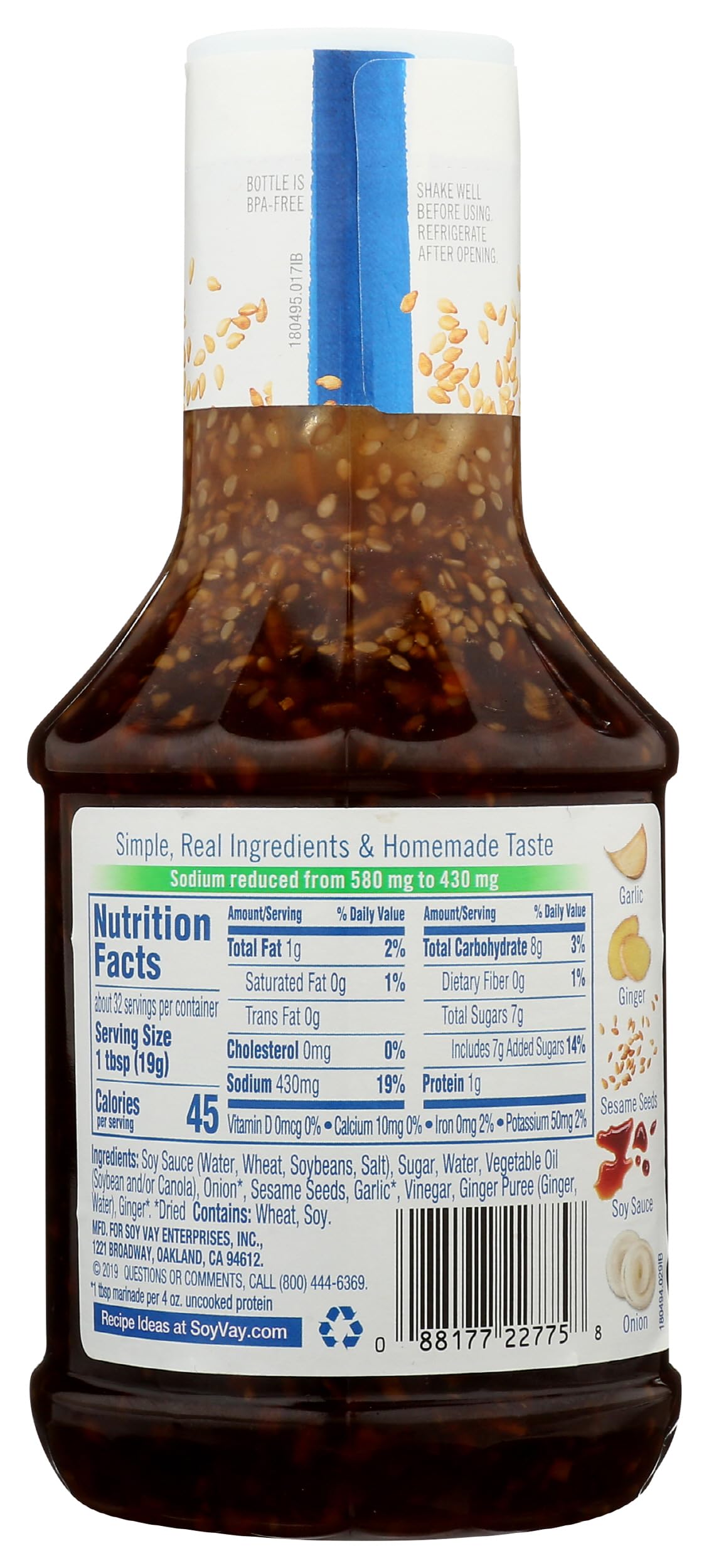 Soy Vay Veri Veri Teriyaki Less Sodium Marinade and Sauce, 21 Ounce Bottle (Package May Vary)