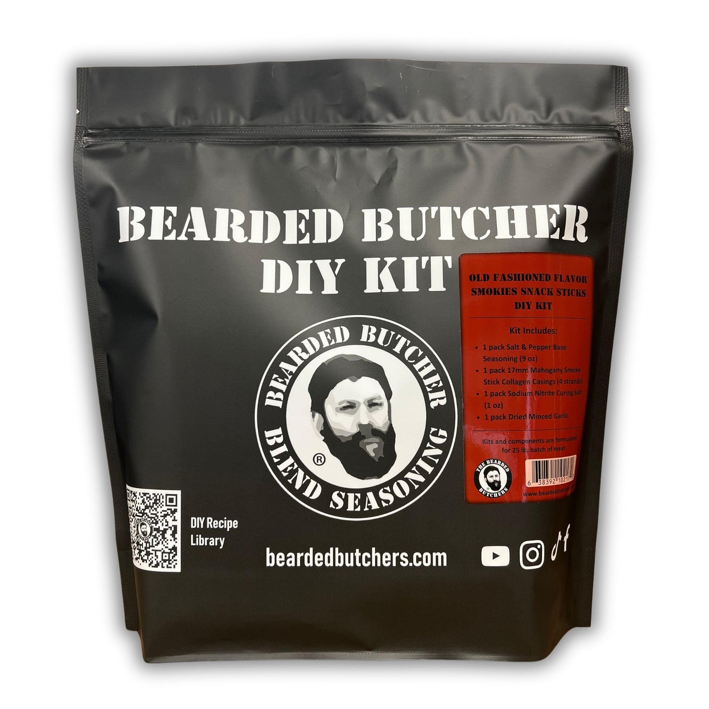Bearded Butchers Old Fashioned Smokies Snack Sticks DIY Kit - Make 25 lbs of Delicious Smoky Snack Sticks at Home - Includes Salt & Pepper Seasoning