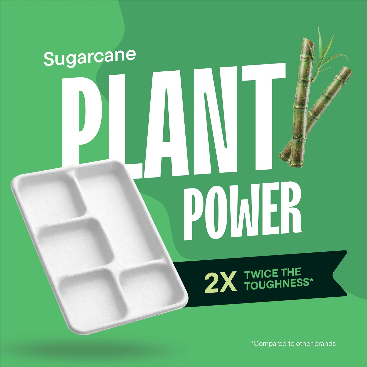 100% Compostable, Large 5 Compartment, Disposable Tray [100-Pack] - [12.5 Inch] Heavy Duty Biodegradable Bagasse Sectional Lunch Trays + Dividers