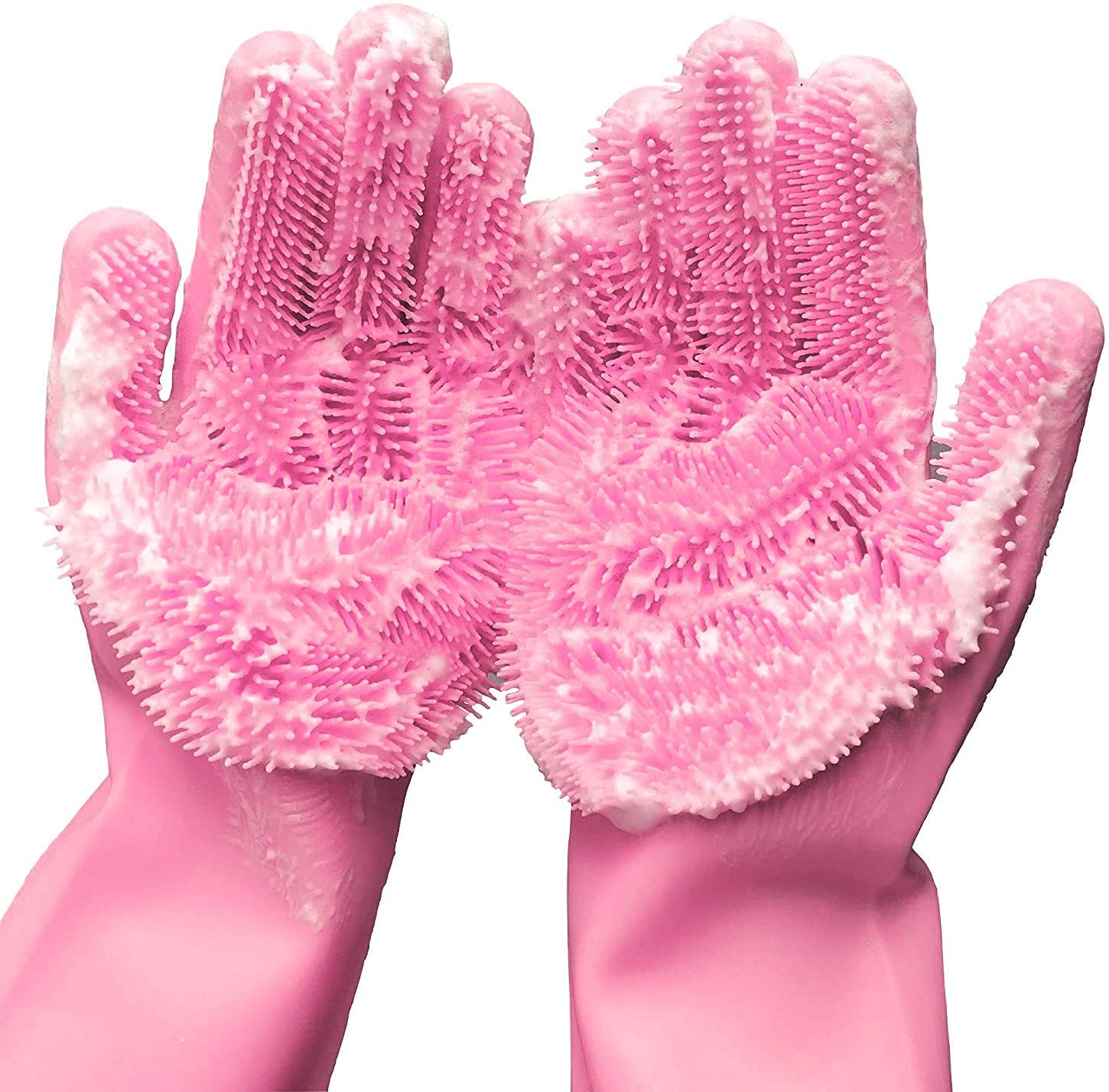 Yinceber Silicone Dishwashing Gloves, Pet Grooming Rubber Scrubbing Gloves for Dishes, Sponge Wash Cleaning Glove with Scrubbers for Housework