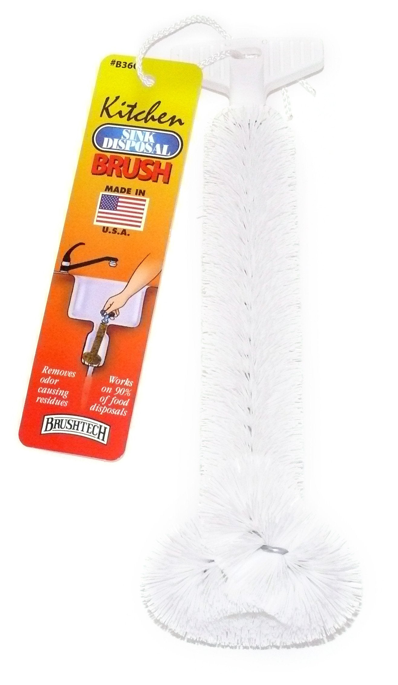Brushtech Kitchen Sink Disposal Brush - Ergonomic T-Handle Cleaner with Rounded Bristles Designed to Remove Odor-Causing Debris from Sink Drains