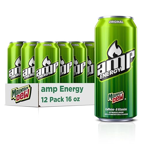 Mtn Dew AMP Energy, Original, Energy Drink with Caffeine, B Vitamins, 16 fl oz cans (12 Pack), Packaging May Vary