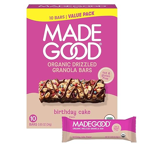 MadeGood Organic Chocolate Drizzled Birthday Cake Granola Bars (10 Count) 8.5 OZ
