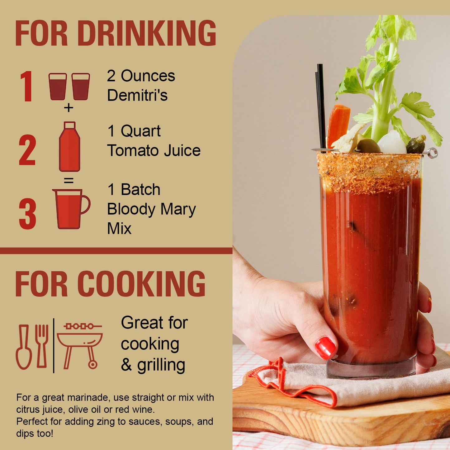 Demitri's Bloody Mary Seasoning Chilies & Peppers - Spicy Bloody Mary Mix - Concentrated Mixer - Bold Rich Flavor - Perfect for Home Brunch Parties