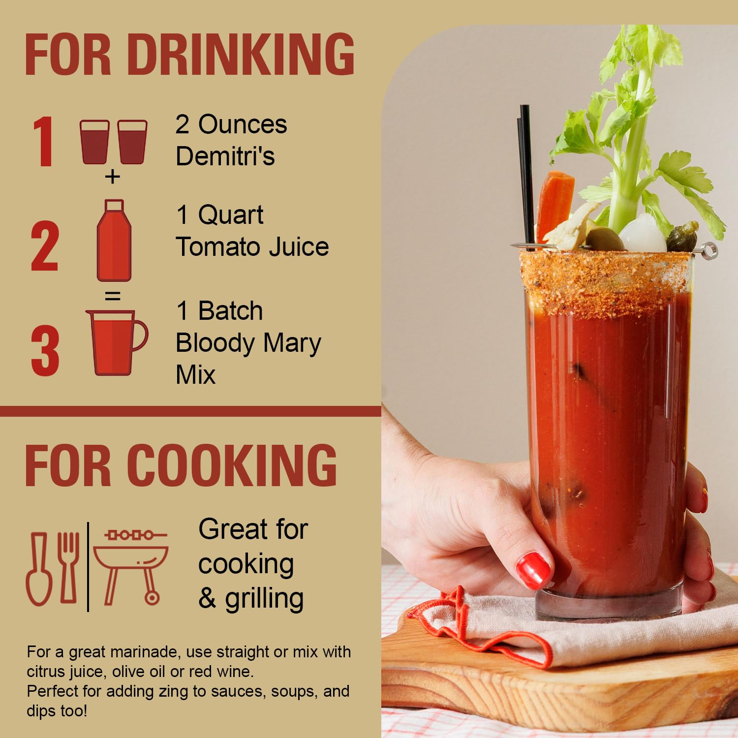 Demitri's Bloody Mary Seasoning Chilies & Peppers - Spicy Bloody Mary Mix - Concentrated Mixer - Bold Rich Flavor - Perfect for Home Brunch Parties