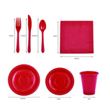 175 PCS Red Plastic Dinnerware Set Includes 50 Plates, 25 Cups, 25 Napkins, 25 Cutlery Spoons Forks & Knives, Disposable Dinnerware Set, Red Party