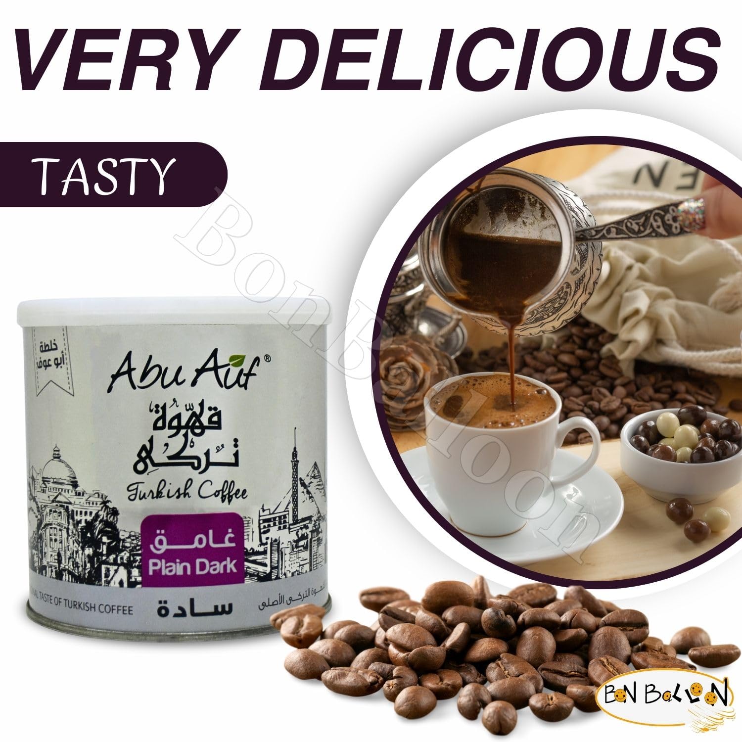 Abu Auf AbuAuf Oriental Original Turkish Coffee Cafe Arabic Arabian Arabica Ground Roasted Mud Coffee Plain Dark Roast (Plain Dark Roast (1 Pack =