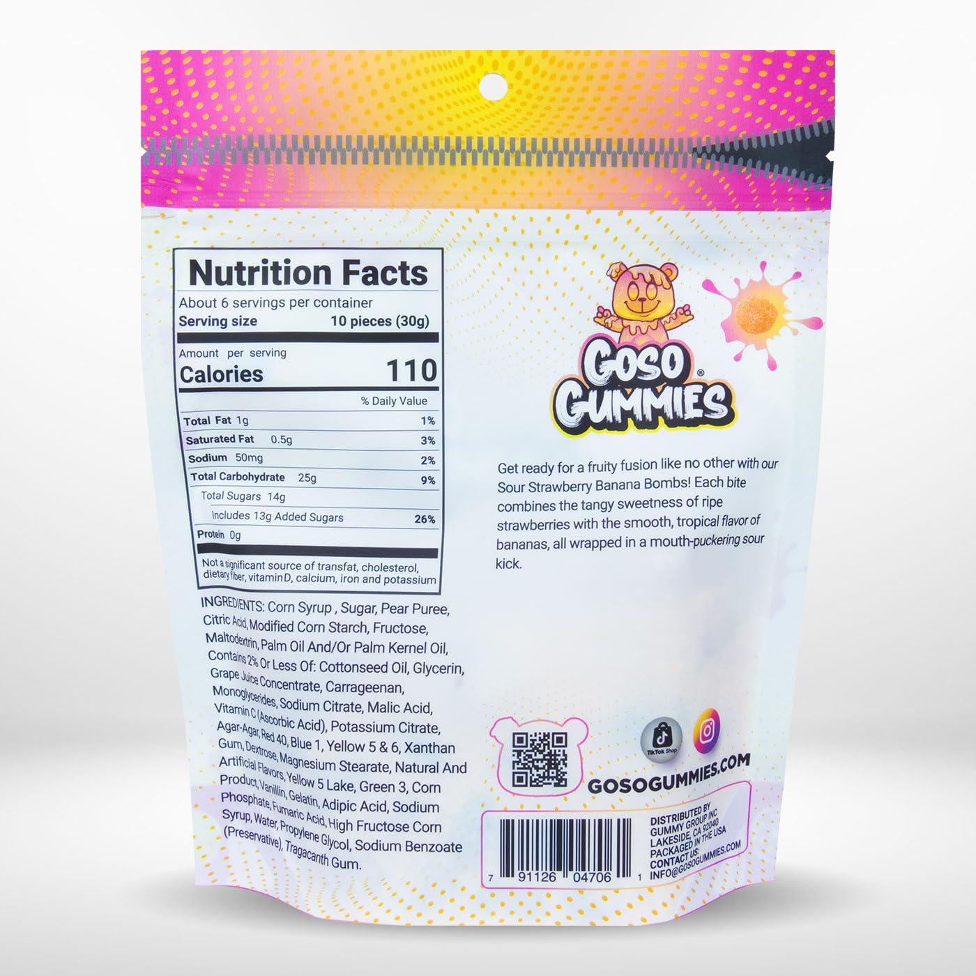 Goso Gummies Sour Strawnana Bombs - 6oz Bag - Strawberry Banana Filled Premium Viral Candy