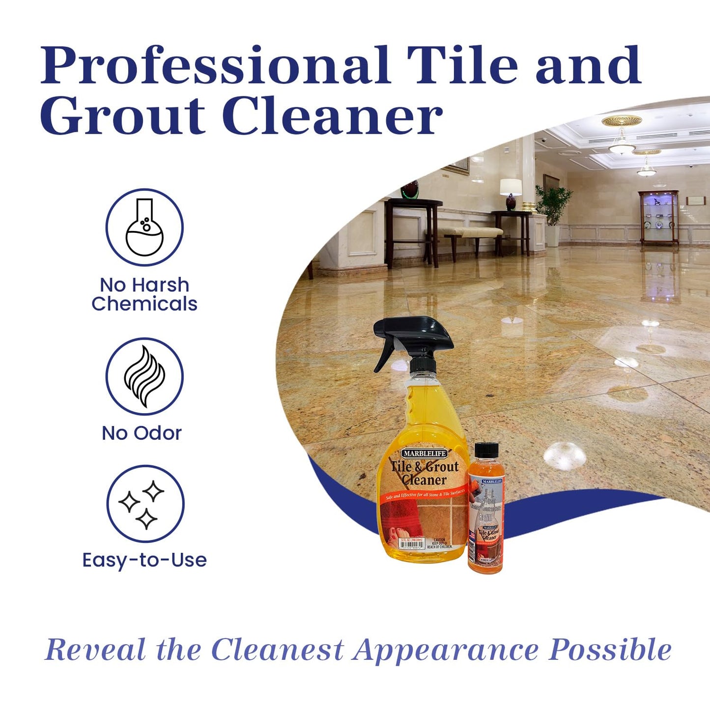 Marblelife Tile and Grout Cleaner Kit, Ready-to-Use 32 oz Spray Cleaner + 4 oz Concentrate Refill, Powerful Grout Cleaner for Tile Floors, Heavy Duty